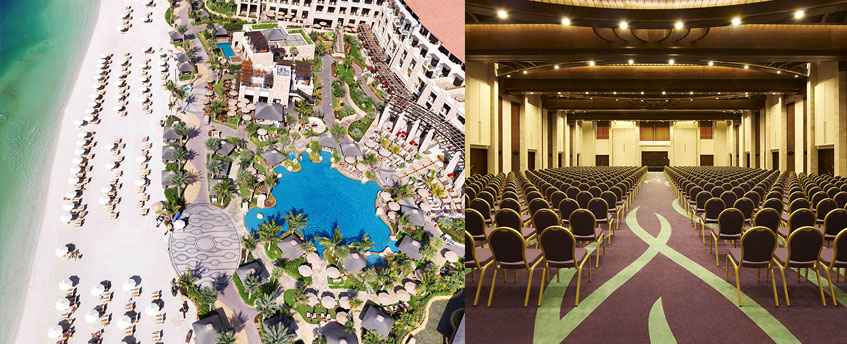 Photo of Sofitel resort from above and photo of event space